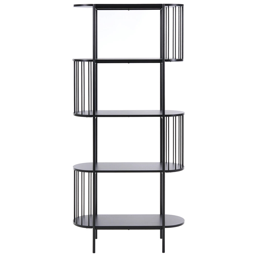 Libreria a 4 ripiani in MDF nero 172 x 80 cm ovale laminata melaminica stile retrò soggiorno ufficio