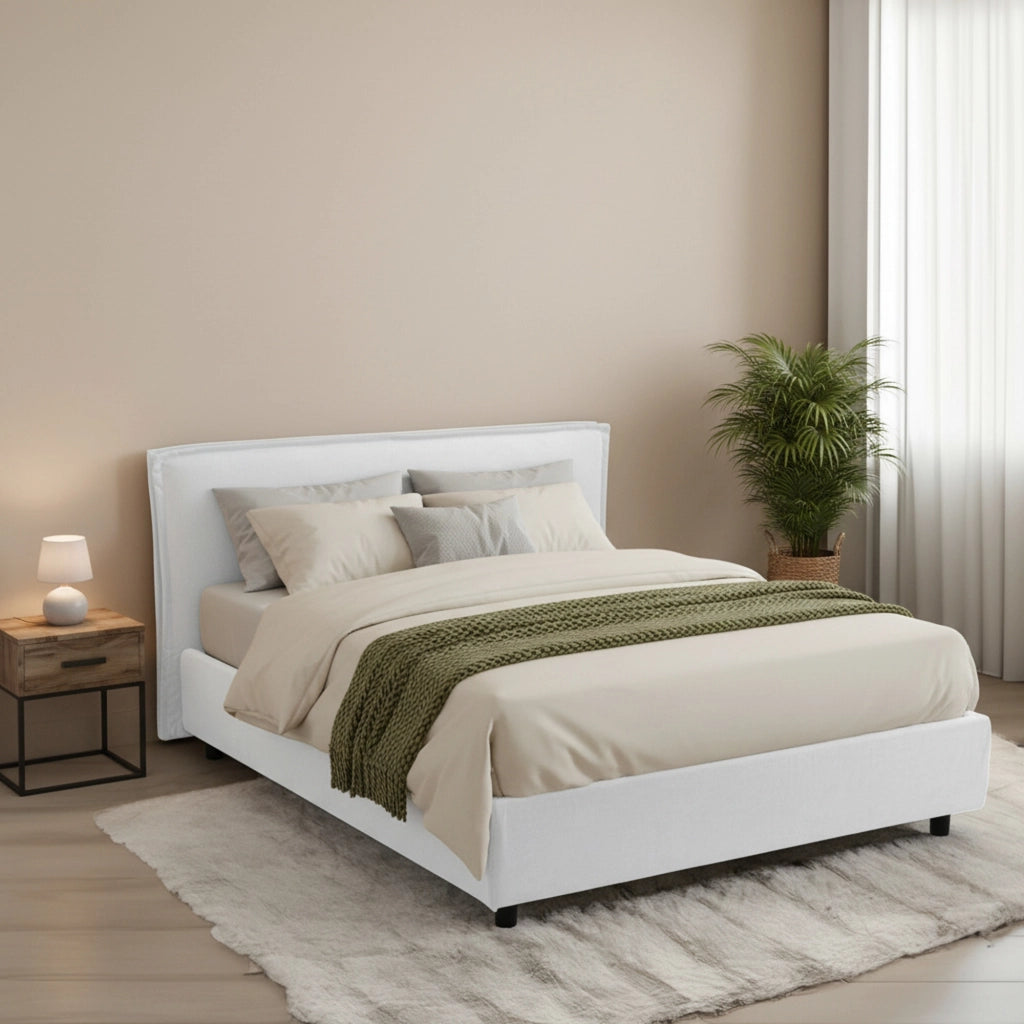 Letto Matrimoniale Brunate, Letto Matrimoniale Materasso Incluso Made in Italy, Bianco