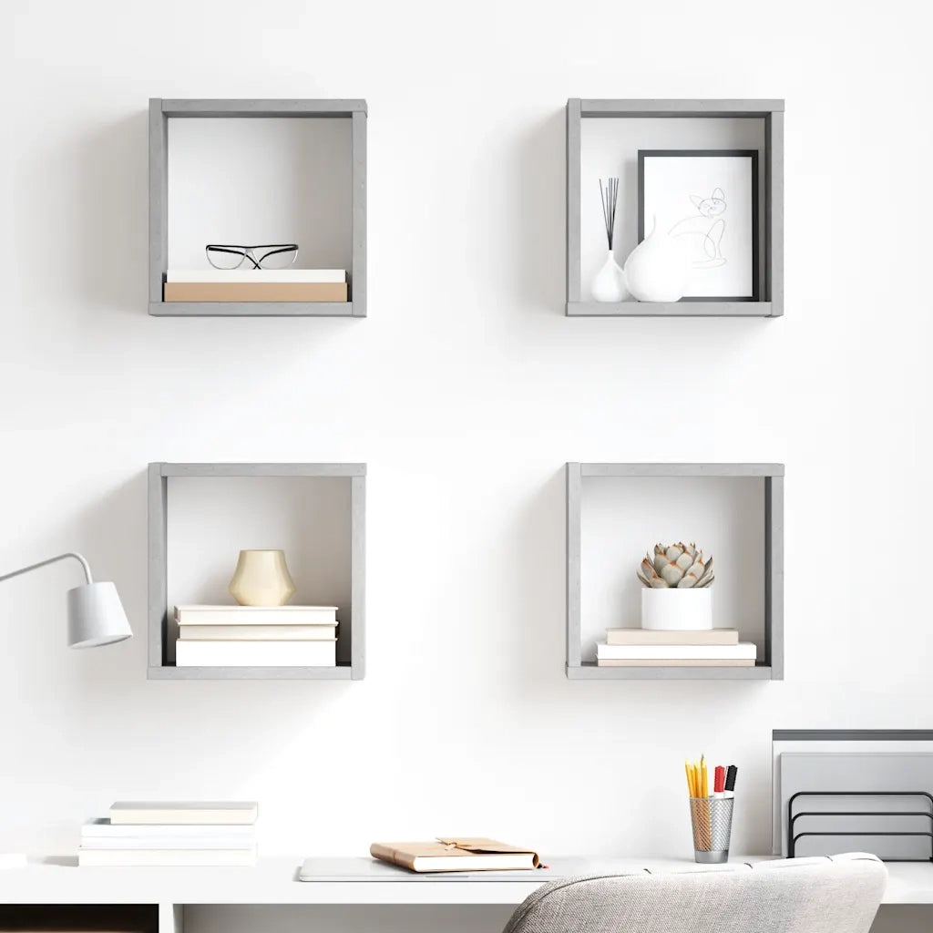 Mensole Parete a Cubo 4 pz Grigio Cemento 26x15x26 cm 807038