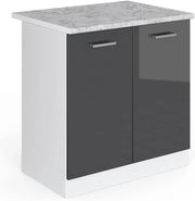 Mobile lavello cucina R-Line, Antracite lucido, 80 cm, PL Marmo, per la libera combinazione all'interno di sistemi cucina modulari