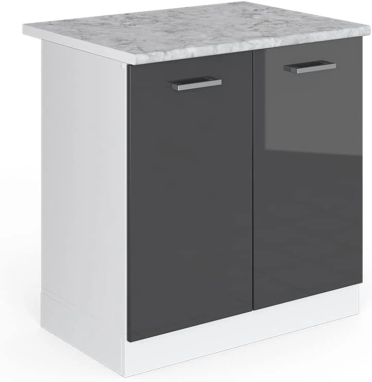 Mobile lavello cucina R-Line, Antracite lucido, 80 cm, PL Marmo, per la libera combinazione all'interno di sistemi cucina modulari