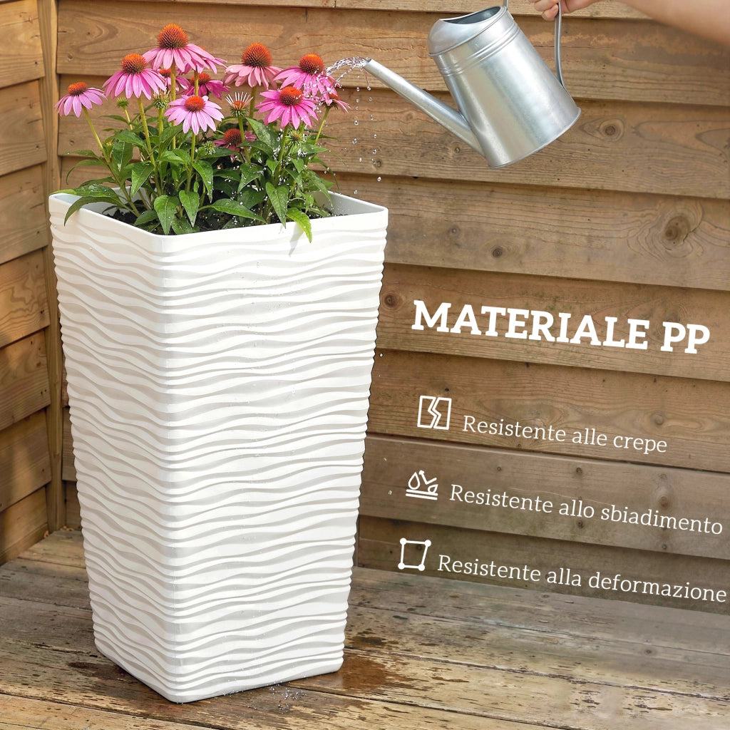 Set 3 Vasi da Esterno Impilabili con Motivo Ondulato in Plastica, 42/55/65 cm, Bianco