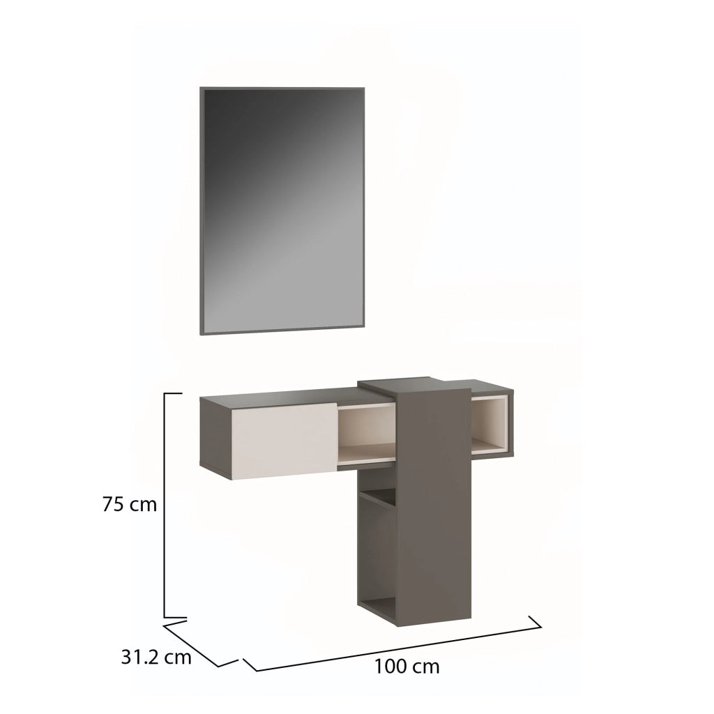 Daba, Mobile da Ingresso Specchio Incluso, 100x31x75h cm Grigio