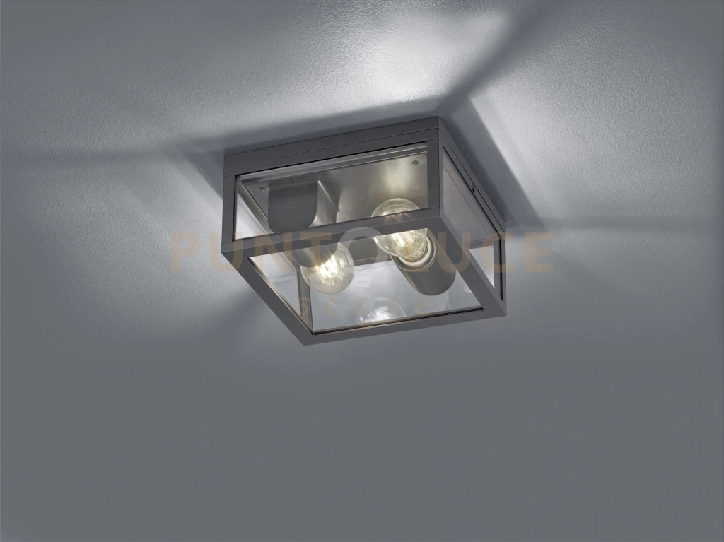 GARONNE PLAFONIERA DA ESTERNO DOPPIA LAMPADINA FUSIONE DI ALLUMINIO ANTRACITE E VETRO TRASPARENTE IP44 24X24CM 2 LUCI ATTACCO E27