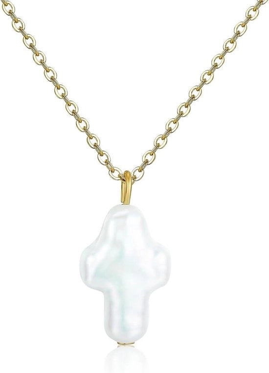 Collana a catenina per donna - Delicata catenina singola barocca con perle - Collana con perle salate in oro - L lunghezza.