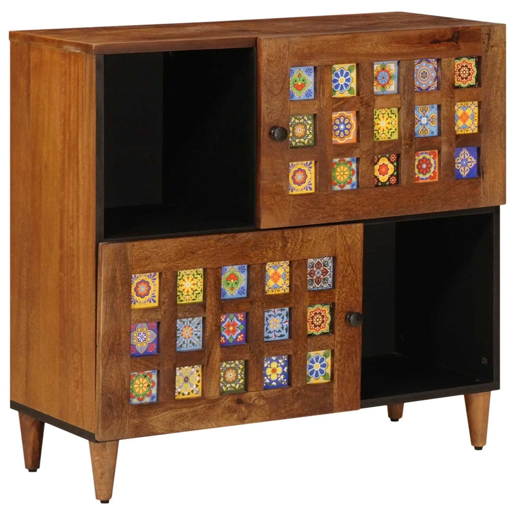 Credenza con porta Noce 80 x 33 x 75 cm Legno di mango massello