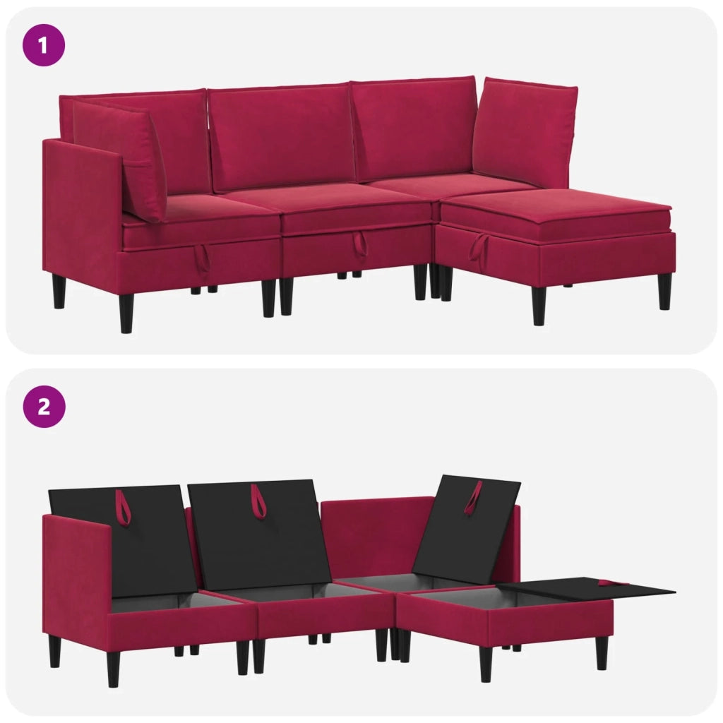 Set di mobili per il soggiorno 4 pcs Rosso Vino Velluto