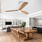 Ventilatore a soffitto da 60 pollici in legno massello con LED regolabile; telecomando; Natural e Bianco