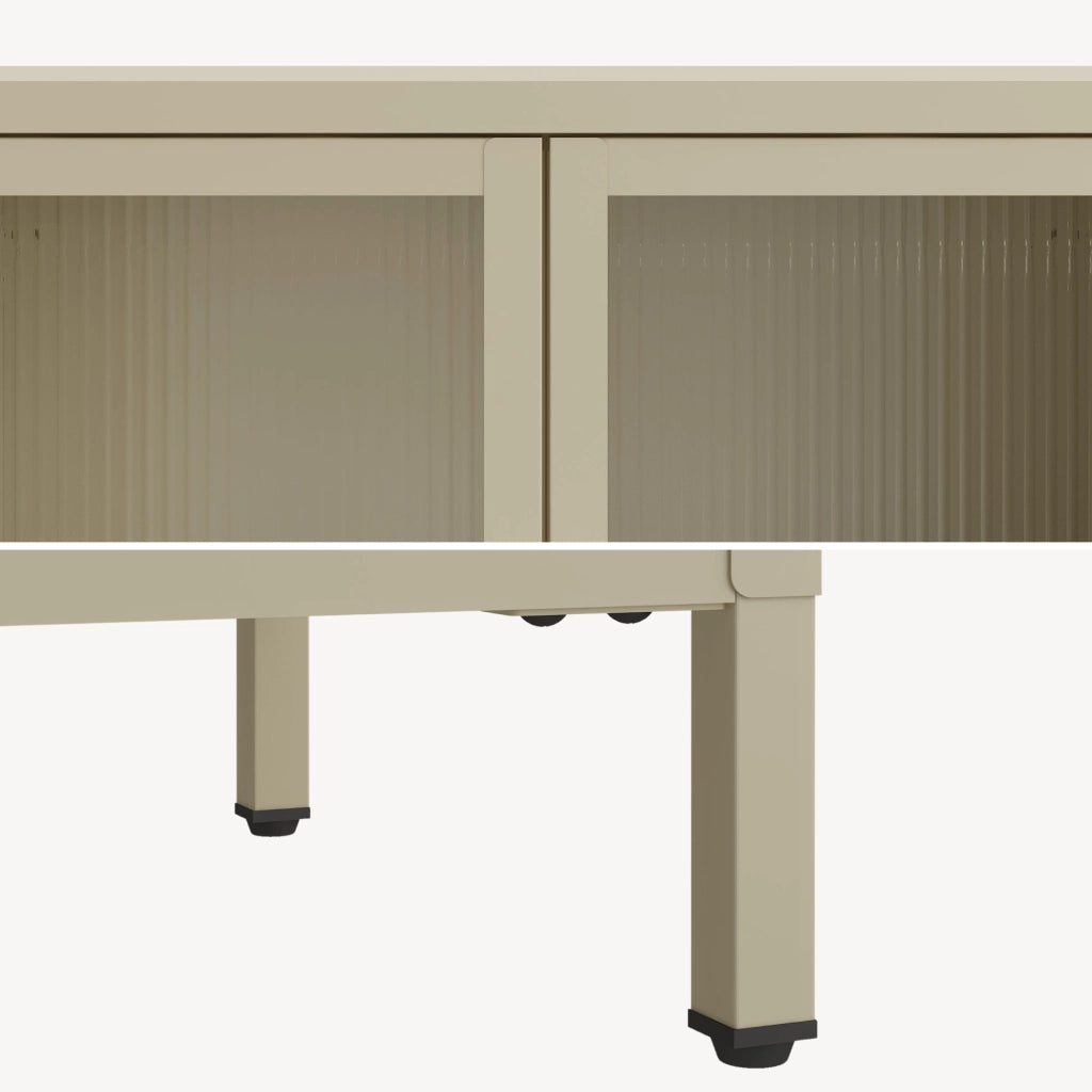 Credenza Säkylä Comò con Ante in Vetro Scanalato 84x64x35 cm Color Cammello [en.casa]