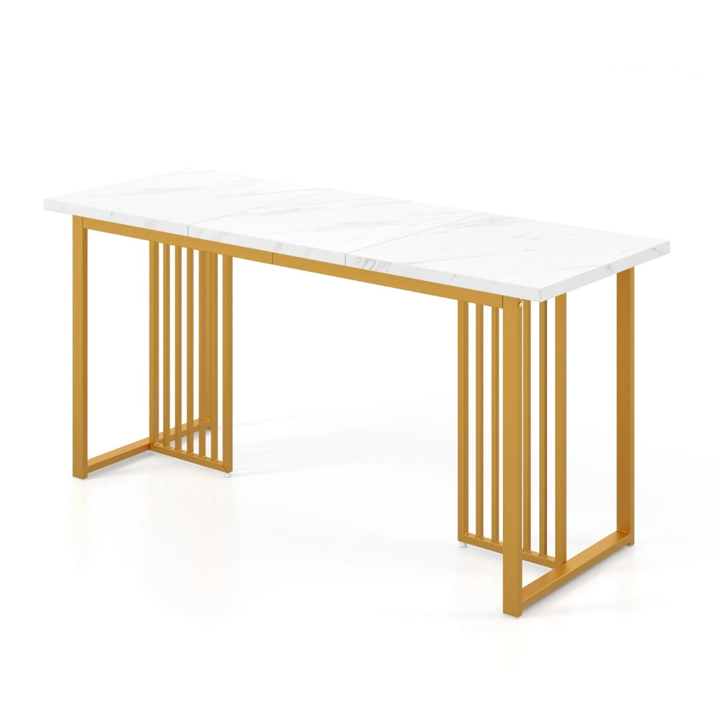 Tavolo da pranzo moderno per 6-8 persone, Tavolo da cucina rettangolare da 160cm con piano in finto marmo Bianco