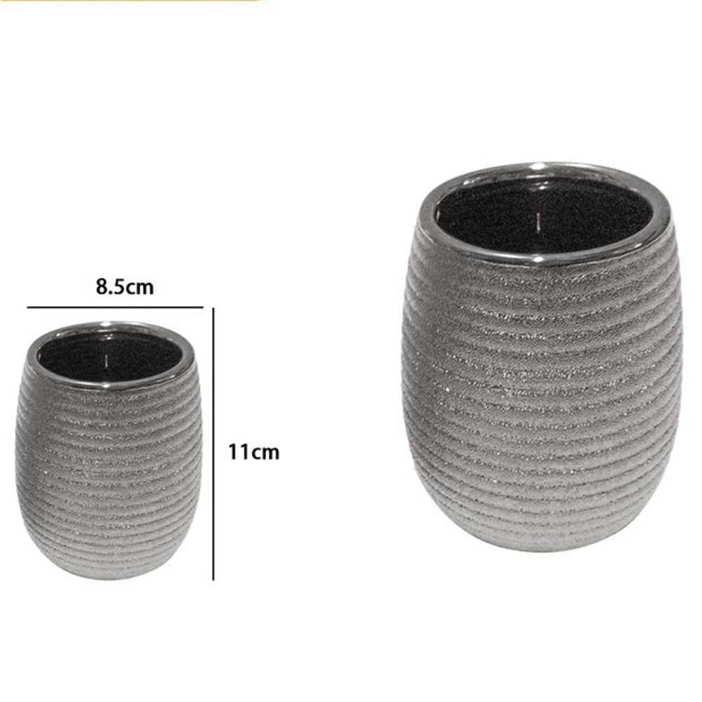 Trade Shop - Bicchiere Porta Spazzolini Accessorio Argento Rigato Moderno Arredo Bagno 59939 -