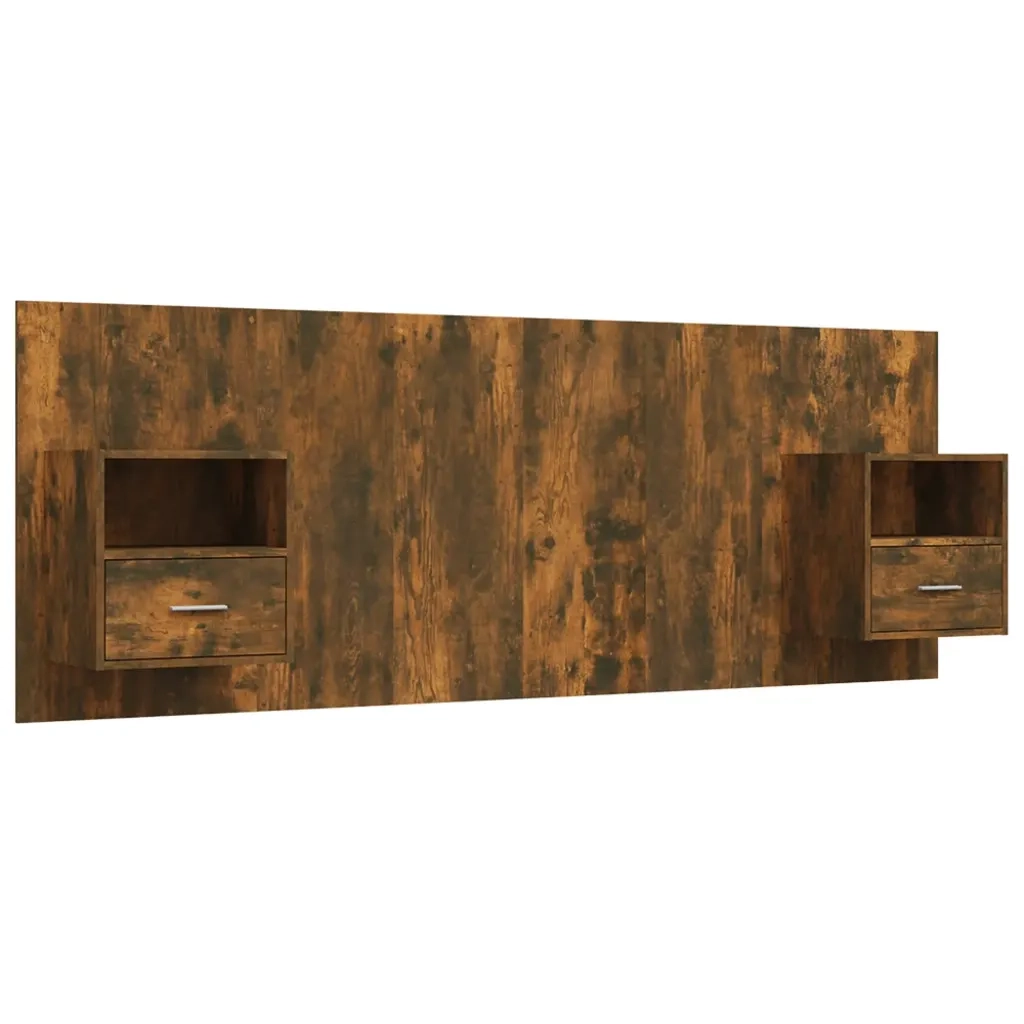 Testiera Letto con Comodini-Testiera con Contenitore Rovere Fumo in Legno Multistrato 427946