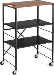 Carrello da cucina 60 x 40 x 89 cm, tavolo da angolo con ruote, vettura da cucina con tavolo in legno e struttura in metallo, carrello da cucina per soggiorno