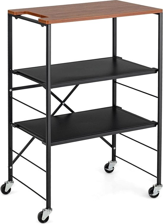 Carrello da cucina 60 x 40 x 89 cm, tavolo da angolo con ruote, vettura da cucina con tavolo in legno e struttura in metallo, carrello da cucina per soggiorno