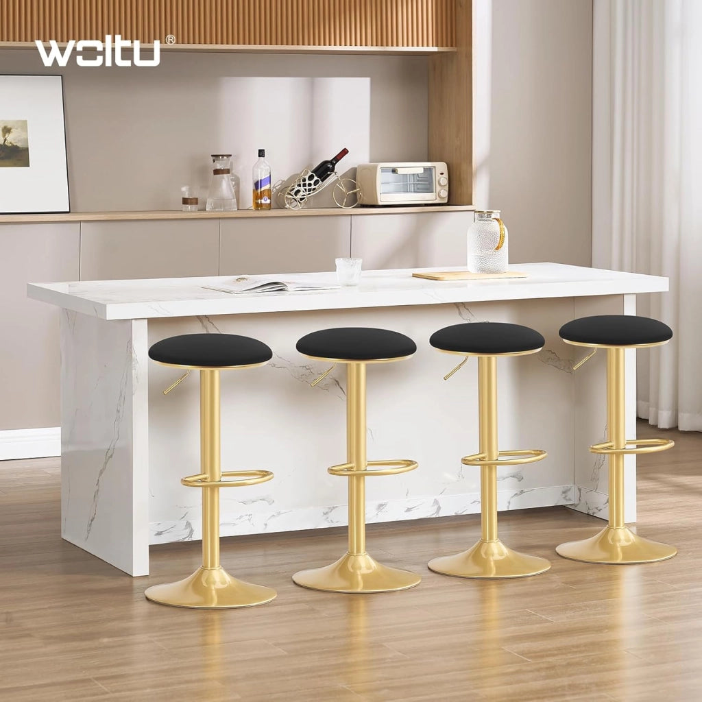 Sgabelli da Cucina Set di 2 Girevoli a 360°, Sgabelli Bar Regolabili in Altezza da 60 a 80,5 cm, con Seduta in Velluto per Sala da Pranzo, Soggiorno, Bar, Nero, BH302sz-2