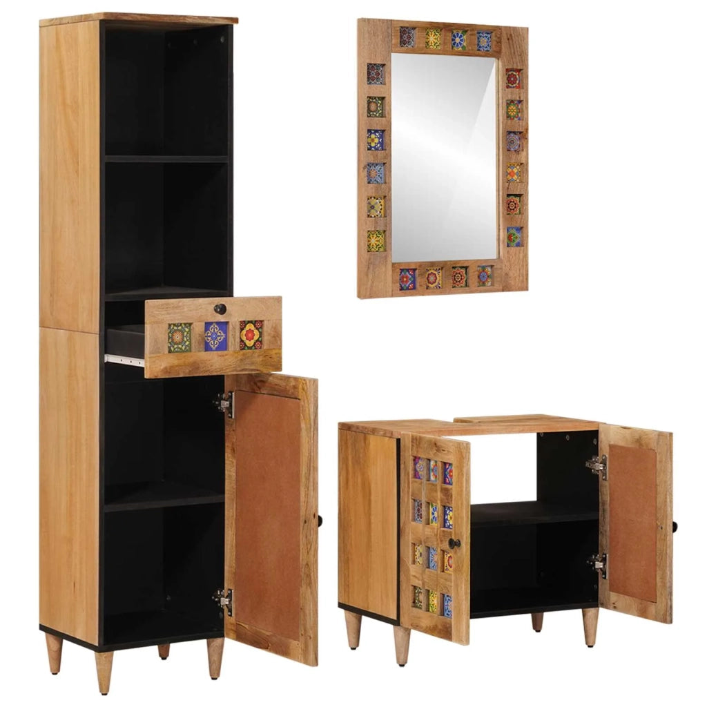 Set di mobili per il bagno con cassetto 3 pcs Naturale