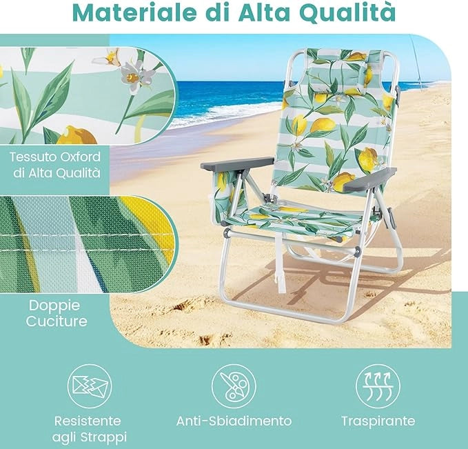 Set di Sedie e Tavolino da Giardino, Tavolo Laterale e Sedie Pieghevole con Schienale Regolabile a 5 Angolazioni, Struttura in Alluminio e Portabicchieri,Set di Mobili per Picnic (Verde)