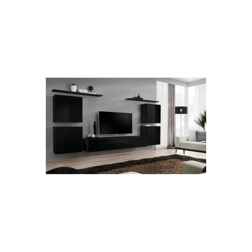 Set di mobili per soggiorno SWITCH IV di design, colore nero lucido.