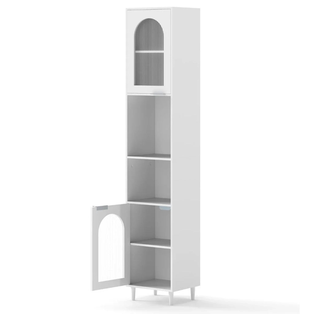 Mobiletto alto da bagno 35 x 30 x 180 cm design moderno con fermalibri e sicurezza rinforzata MDF bianco 20_0010249