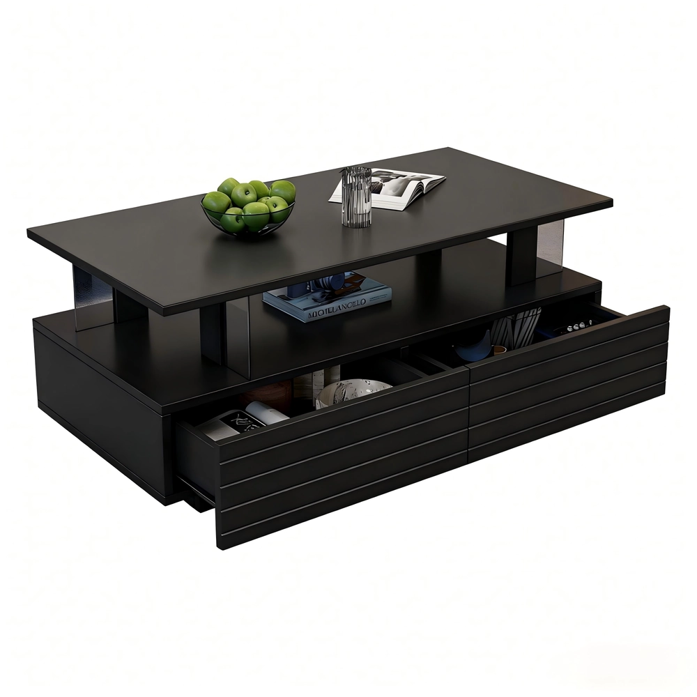 Tavolino da Caff¨¨ LED con Bluetooth ¨C MINIMAL ¨C Nero, Acrilico, Rettangolare, 2 Ripiani