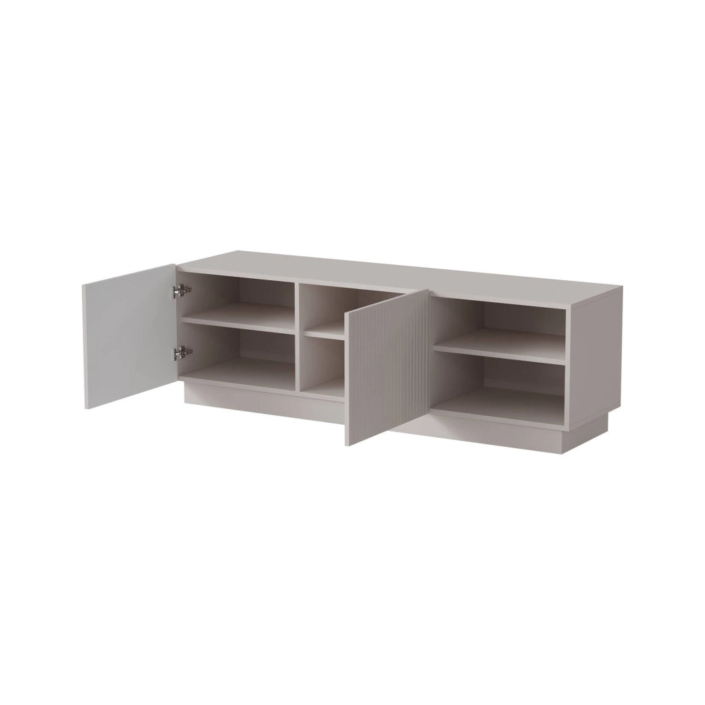 Mobile porta TV Finita, Madia da salotto con due ante battenti, Design minimal e moderno, 150x40 h48 cm, Beige