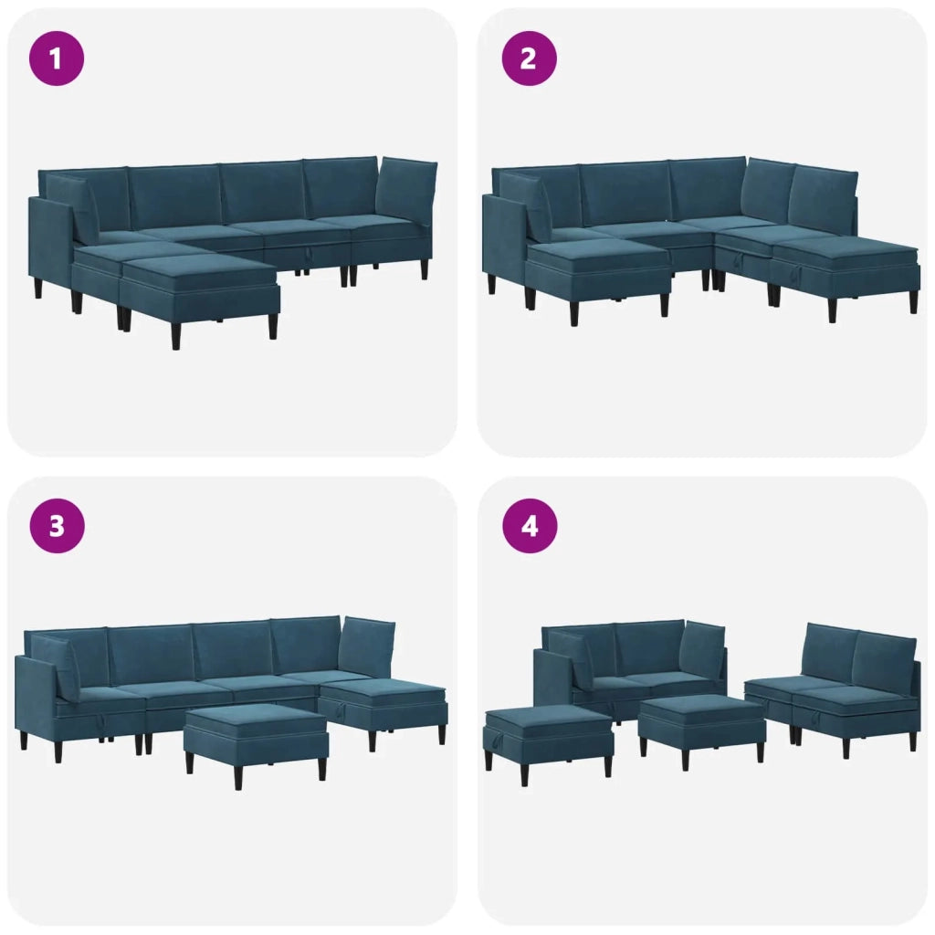 Set di mobili per il soggiorno con cuscino 6 pcs Blu Velluto