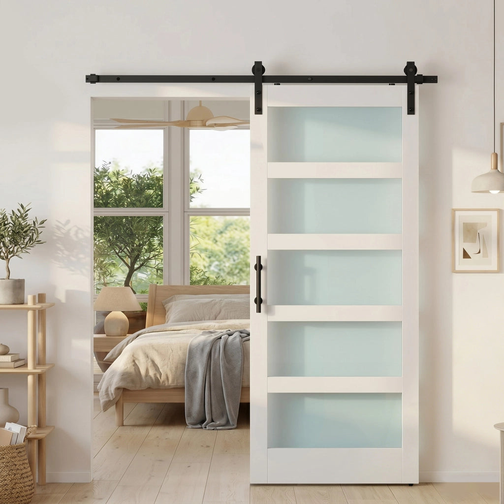 Porta Scorrevole con Kit Vetro Effetto Legno Bianco ¨C Xylo ¨C 91.4x213.4cm