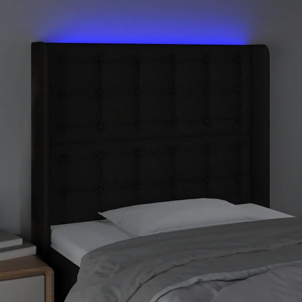 Testiera a LED Nera 83x16x118/128 cm in Tessuto
