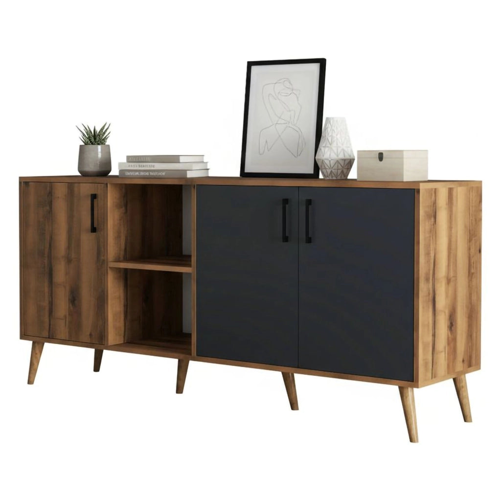 Madia Vardah, Credenza 3 Ripiani, 180x45x80h cm Marrone Noce