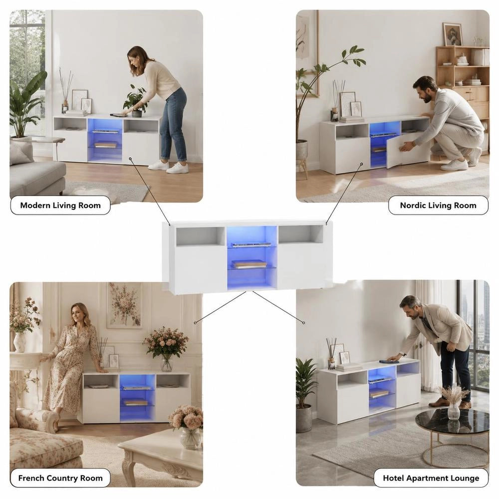 TV Cabinet With LED Lights White 120x30x50 Cm
