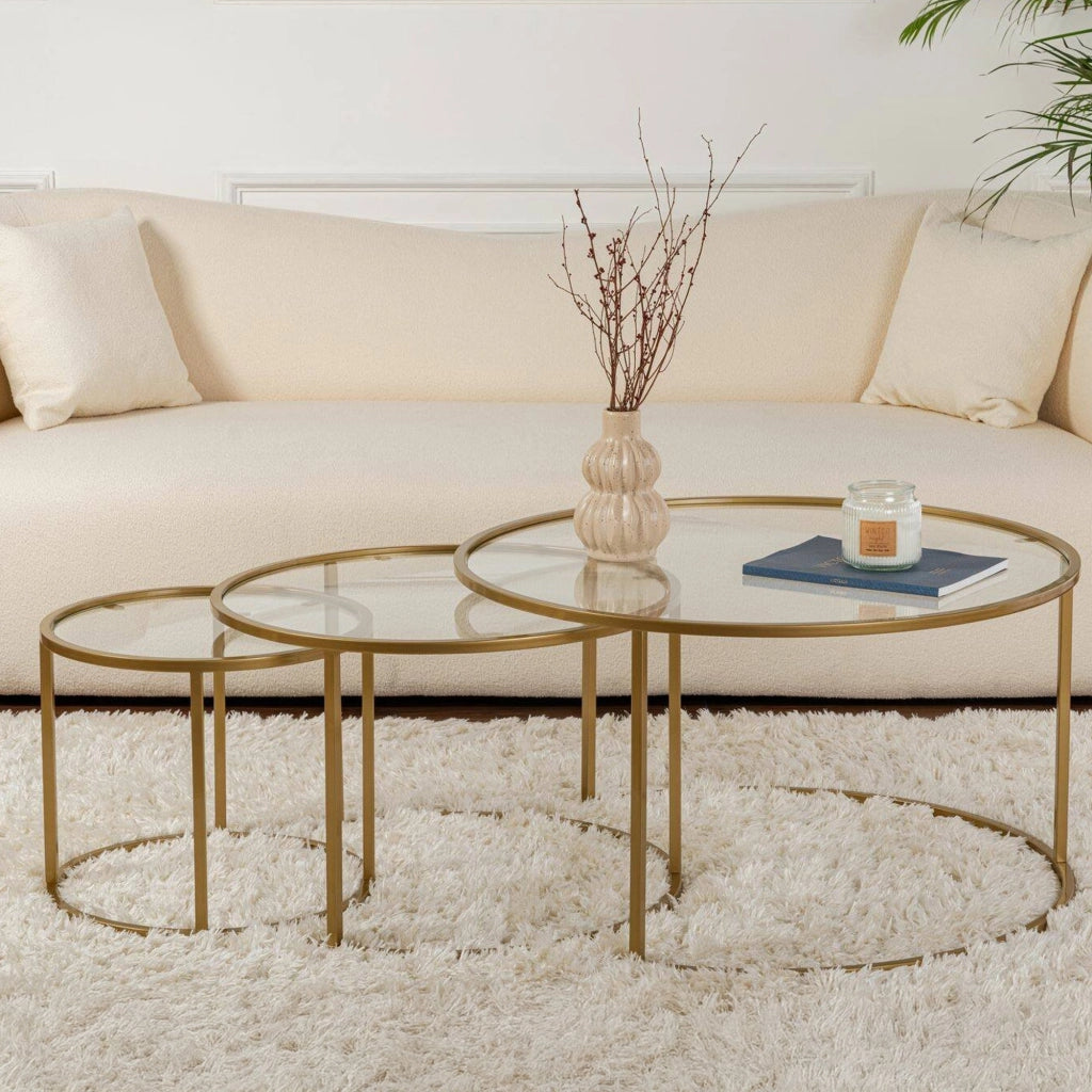 Rowan, Tavolino da Salotto Cassetti, 80x80x43h cm oro