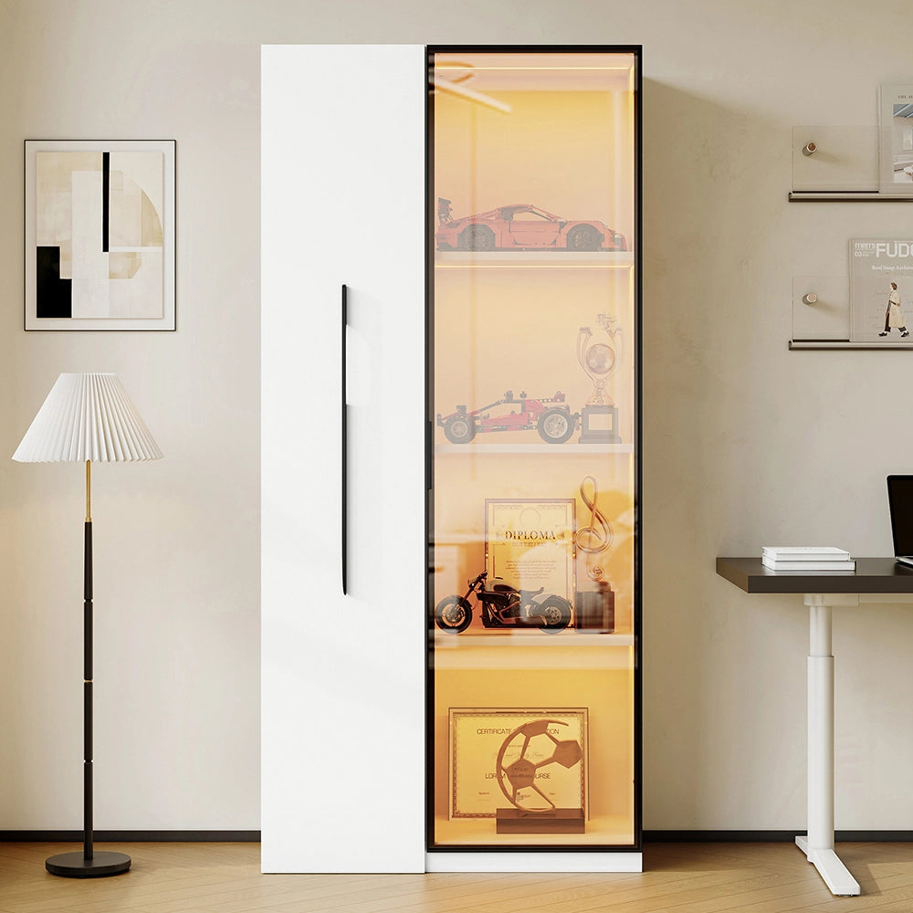 Armadio multifunzionale 160 cm - Xylo - Porte in vetro temperato, illuminazione LED, ruote