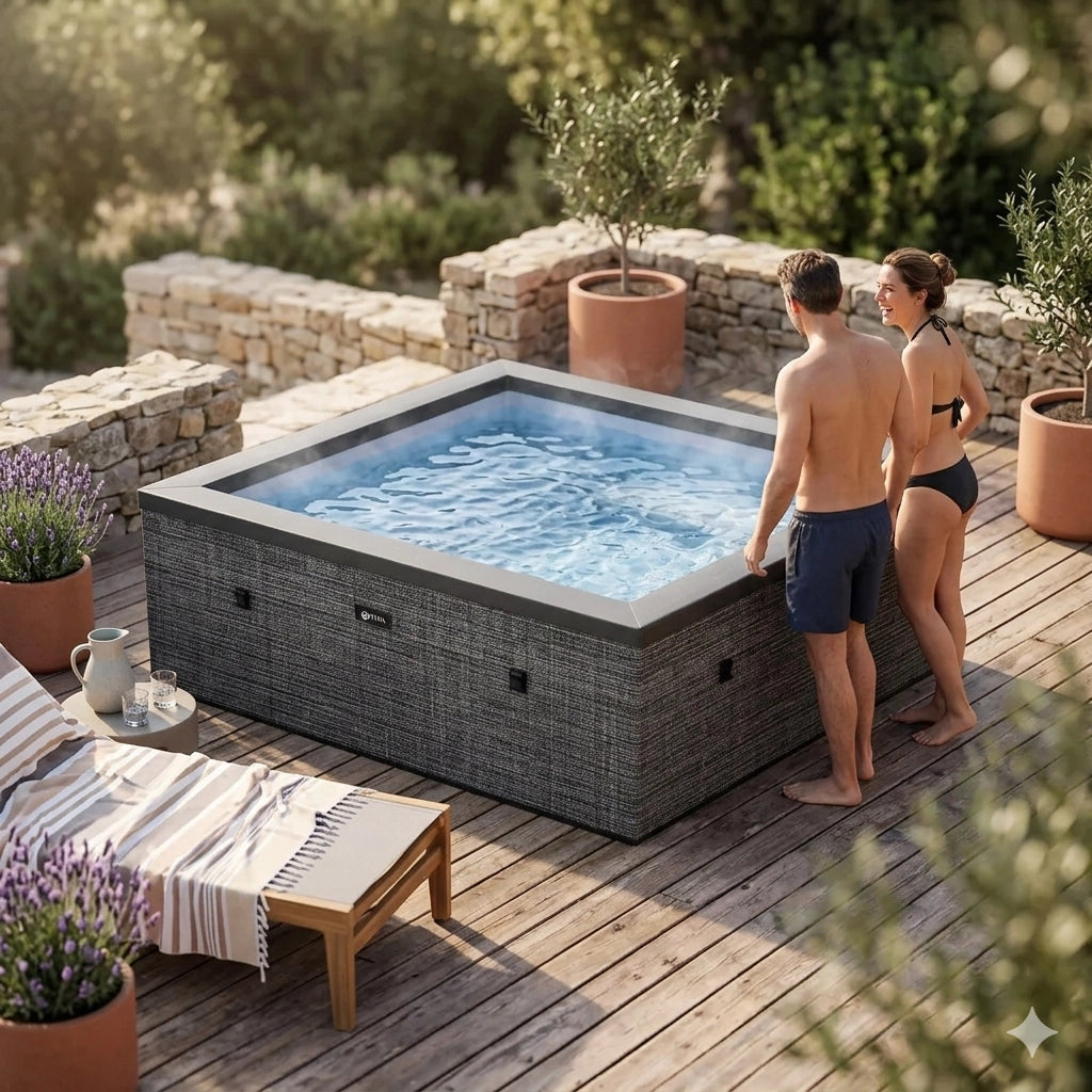 Piscina Spa Vasca Semi-Rigida 180x180x70 cm 6 Posti Riscaldamento Integrato Struttura in Schiuma NetSpa Celestia Grigio