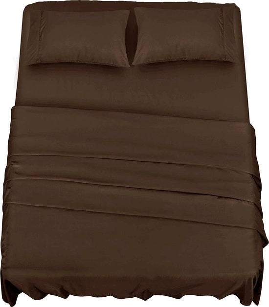 Set di lenzuola da letto (4 pezzi, marrone) - microfibra poliestere, 1 lenzuolo 180 x 200 cm, 1 federa 270 x 290 cm e 2 cuscini 50 x 75 cm