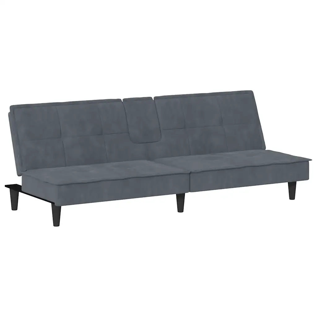 Divano Letto con Portabicchieri in Velluto Grigio Scuro 351921