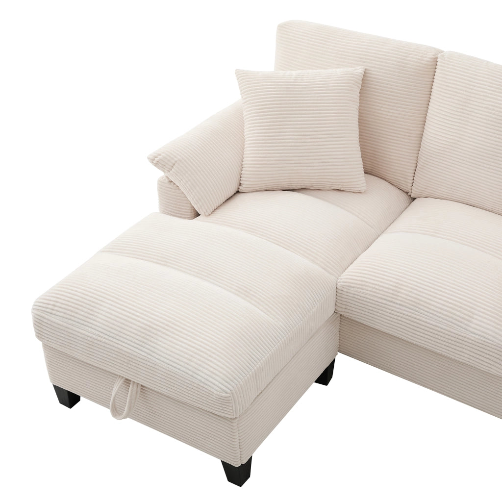 Divano a U 4 posti con contenitore e USB; velluto a coste; beige