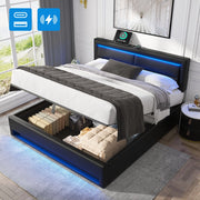 Letto matrimoniale – 140x200 cm – USB LED contenitore – PU litchi nero