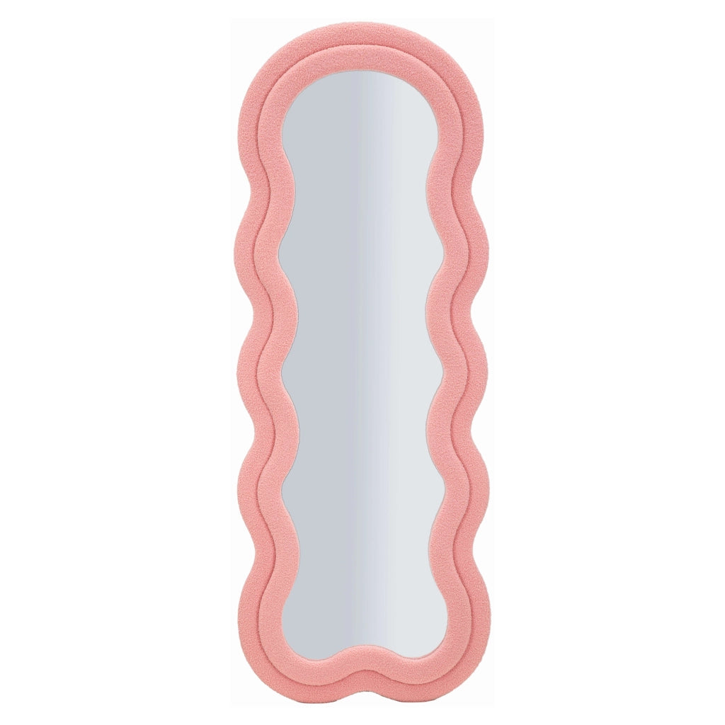 Marylin, Specchio Cornice Ondulata Tessuto Teddy, 60x160h cm Rosa