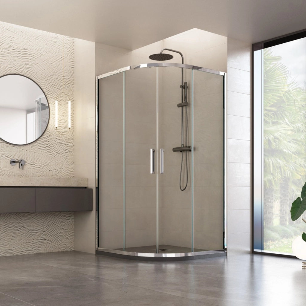 Box doccia semicircolare trasparente scorrevole h195 6mm atena, misura 90x90