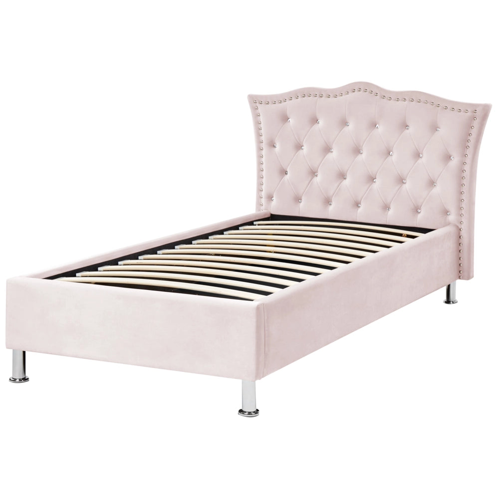Letto singolo con contenitore in velluto rosa pastello 90 x 200 cm camera da letto cameretta elegante glamour