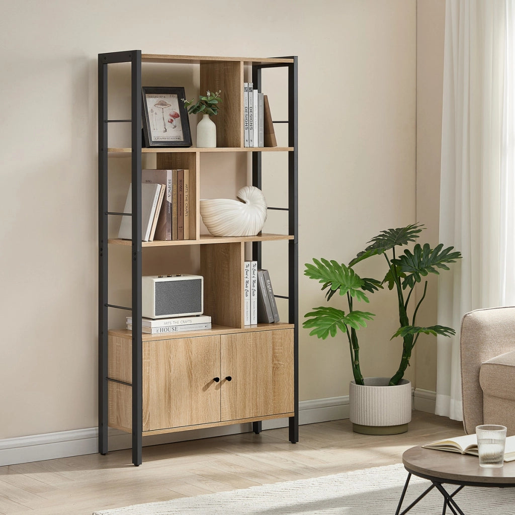 Libreria Industrial Sonoma con Ante in Acciaio e Legno