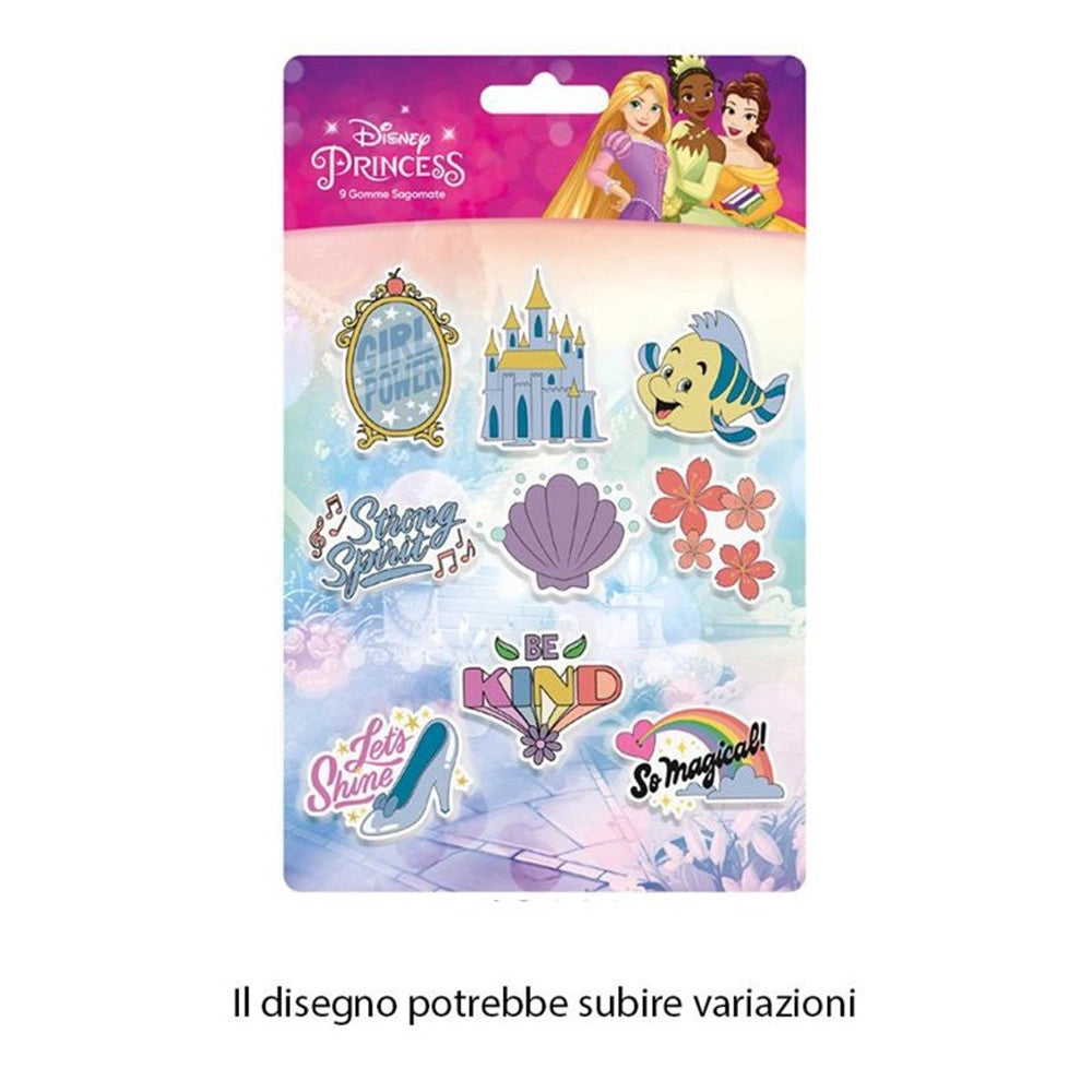 Trade Shop - Kit Gomme Per Cancellare 9pz Sagomate Tema Principesse Cancelleria Bambine Scuola 955357 -