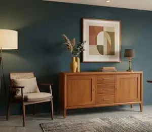 Credenza spillo in legno 2 ante 3 cassetti noce Bassano con rilievo