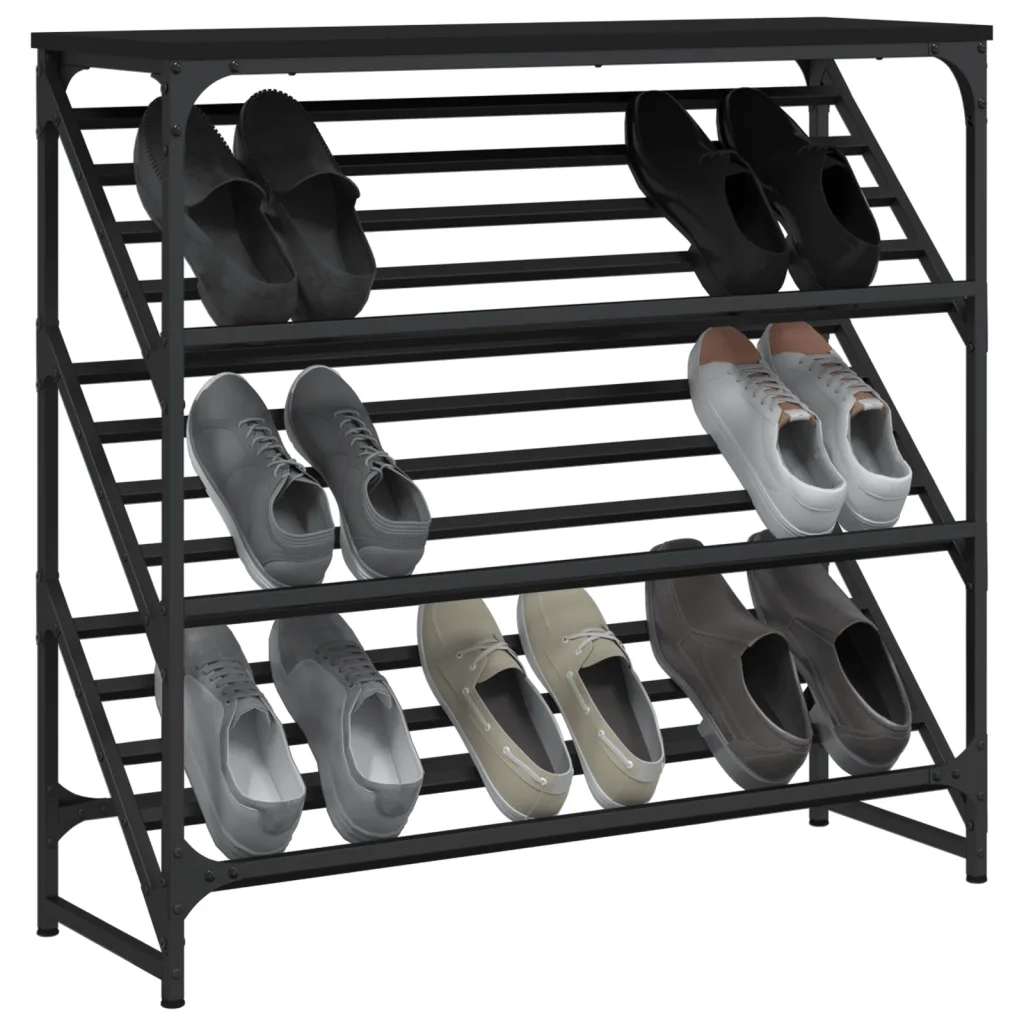 Scarpiera-Scaffale per scarpe Nera 90x30x85 cm in Legno Multistrato