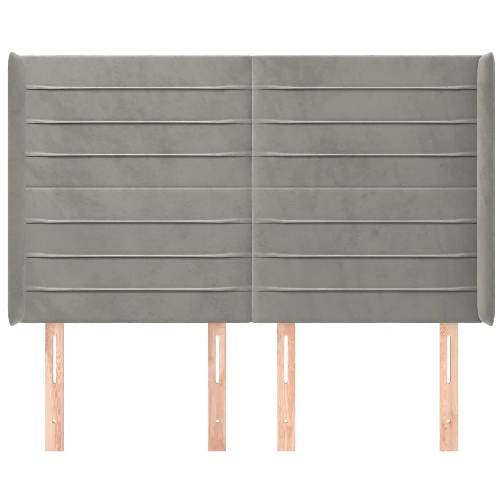 Testiera ad Orecchio-Testata con Orecchie Grigio Chiaro 147x16x118/128 cm in Velluto 195573