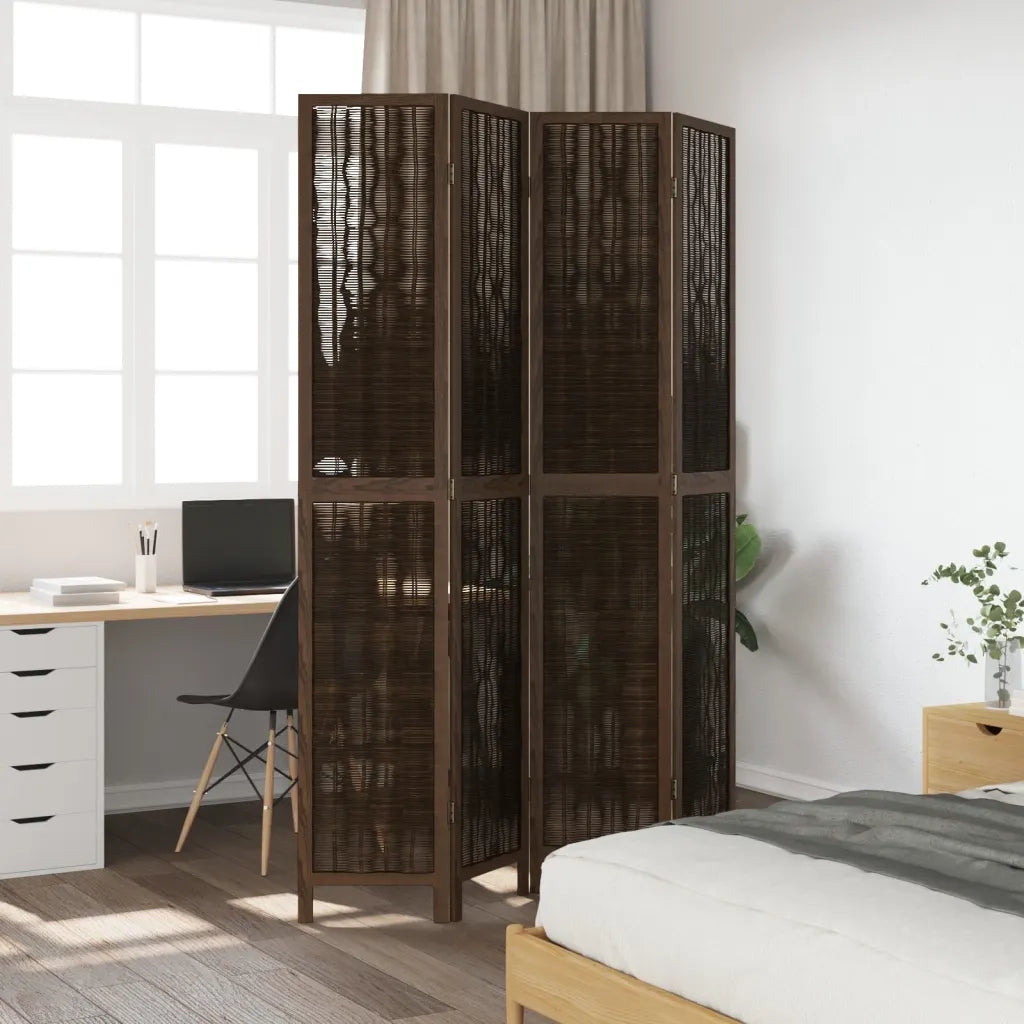 Divisorio Ambienti | Divider per stanze | Paravento 4 Pannelli Marrone Scuro Massello Paulownia