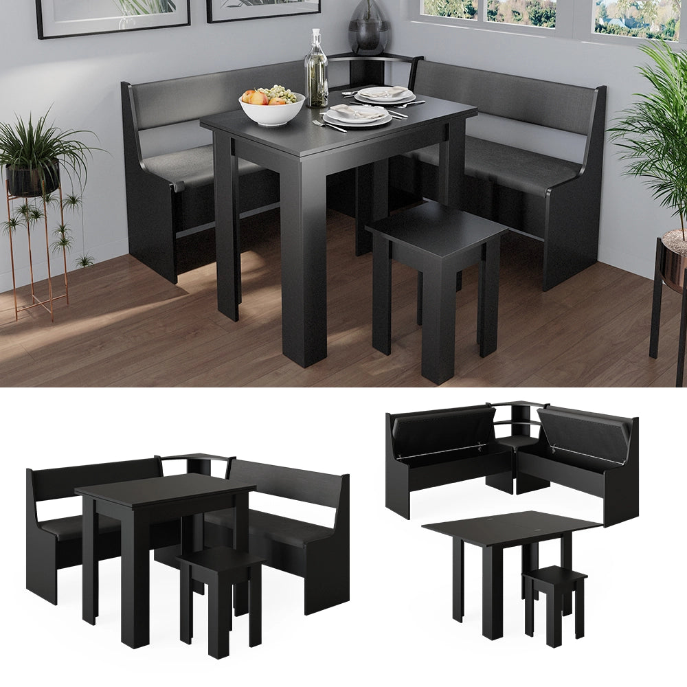 Vicco Gruppo panca ad angolo Nero 150 x 41.5 cm con tavolo