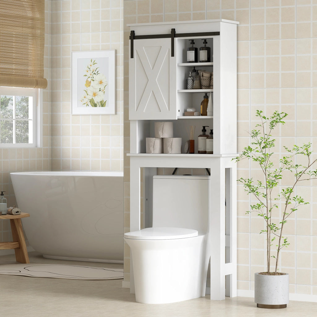 Mobile WC con porta scorrevole e 6 scomparti ¨C Zephmum ¨C Bianco
