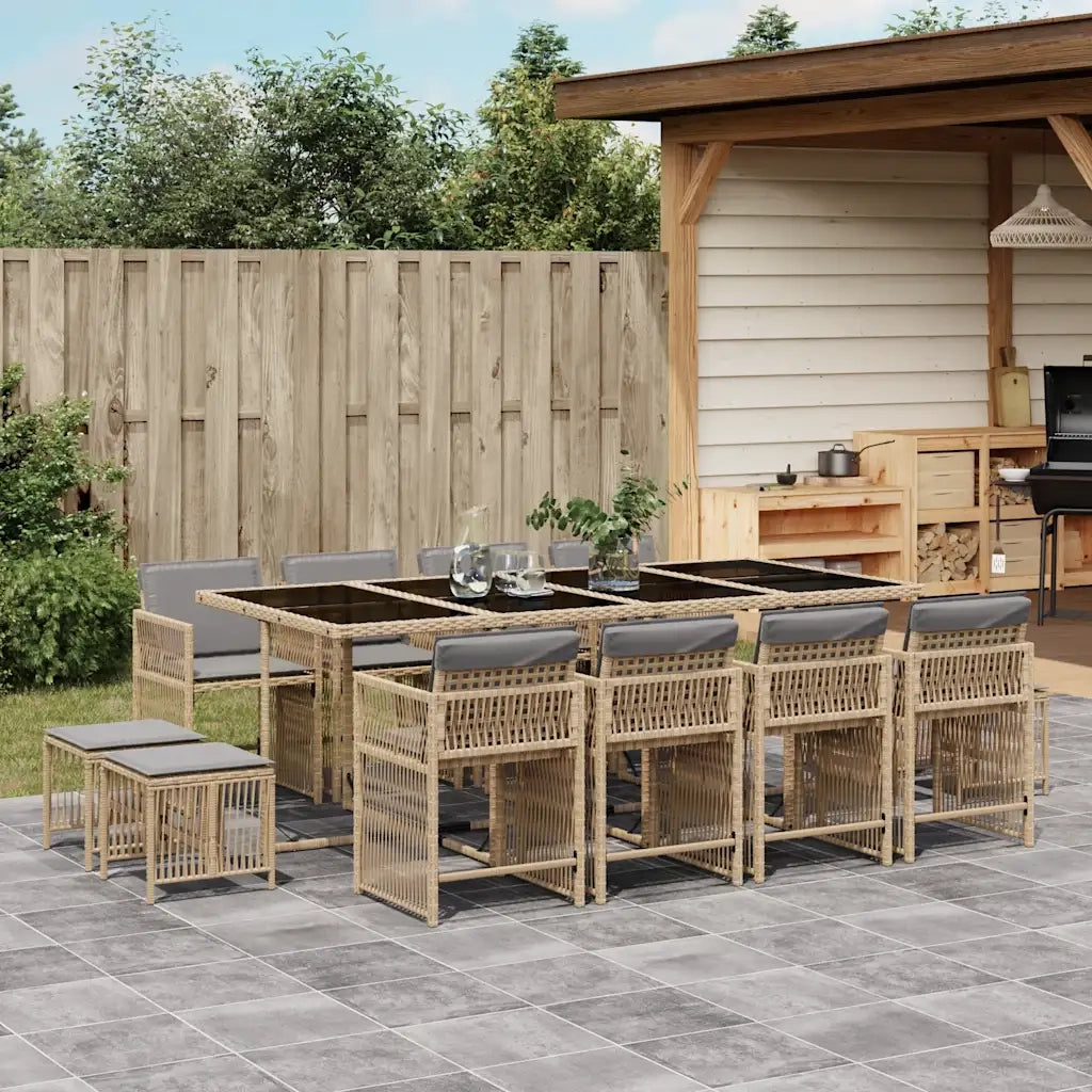 Set Pranzo da Giardino 13 pz con Cuscini Beige Misto Polyrattan 3211704