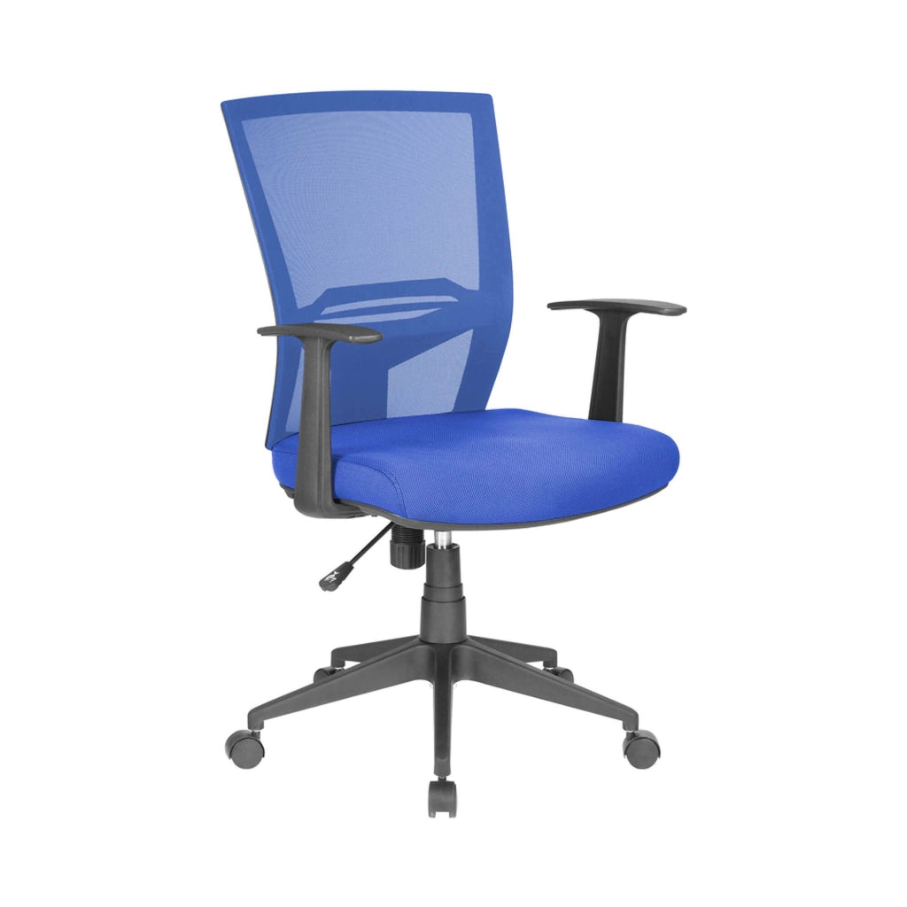 Sedia da ufficio Eulalia, Poltrona direzionale a rete con braccioli, Seduta ergonomica da ufficio, 59x64h96/106 cm, Blu